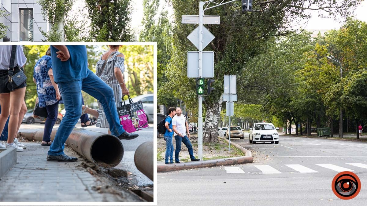 В Днепре на Владимира Великого демонтируют трубу у тротуара: при чем здесь метро