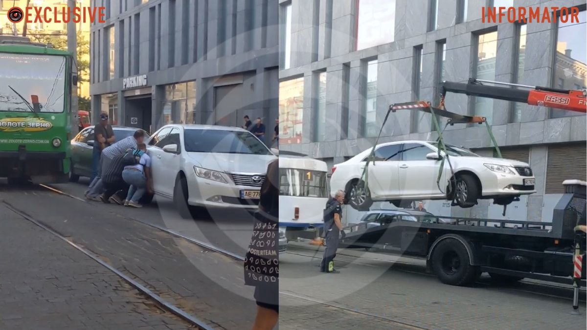 Злочин і кара: у центрі Дніпра Toyota заблокувала рух трамваїв, відео моменту
