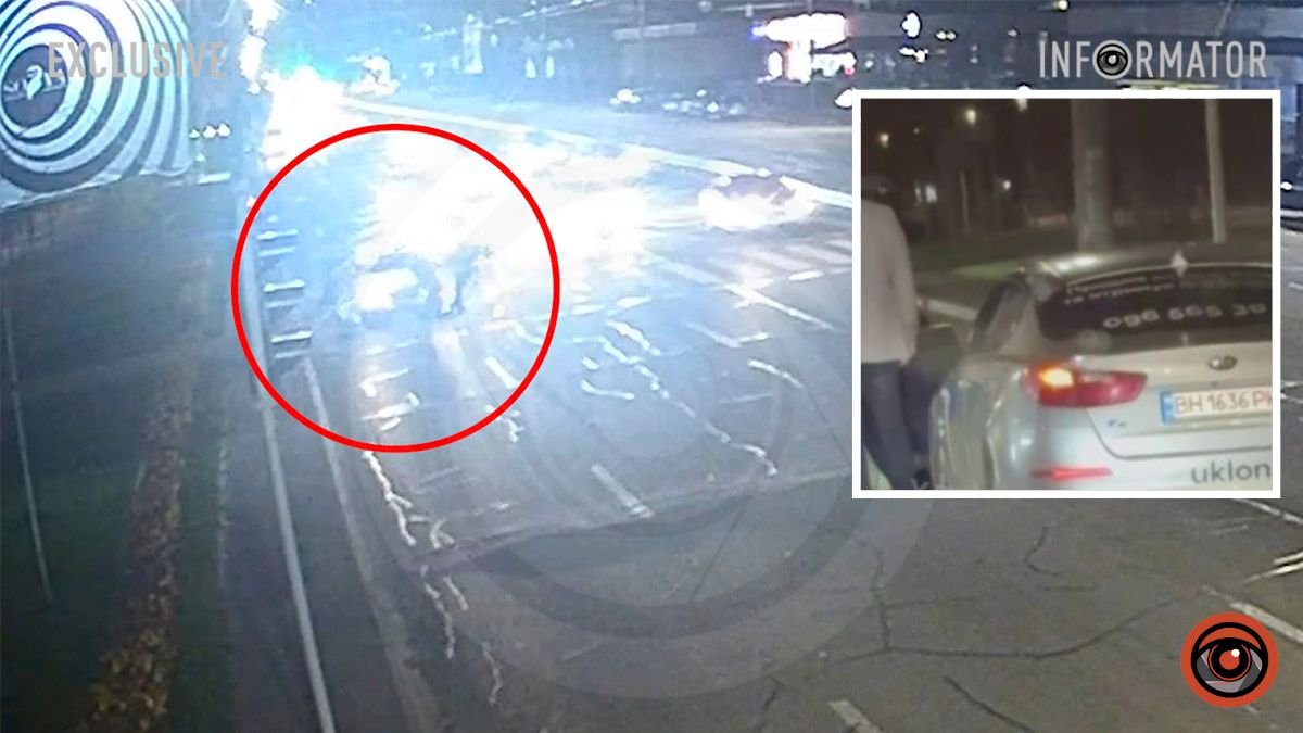 У Дніпрі на Набережній Перемоги Kia служби таксі Uklon збила жінку: відео моменту