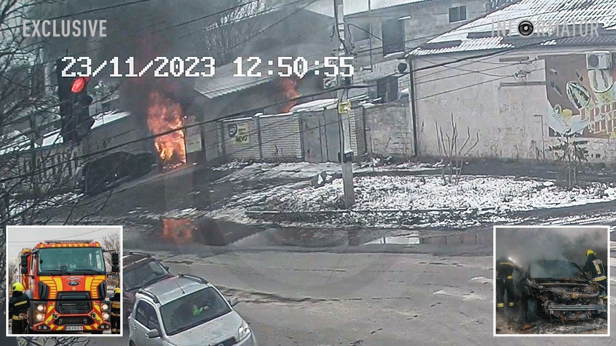 В Днепре на Старочумацкой сгорела СТО с Dodge внутри: видео момента