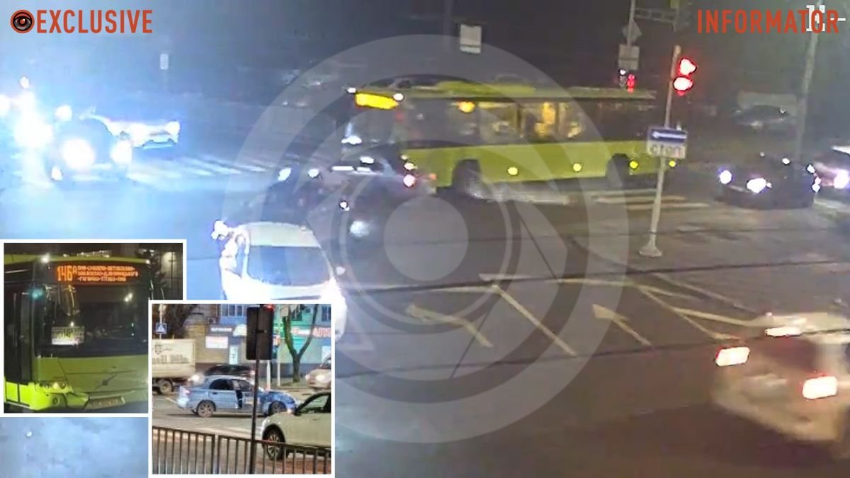 У Дніпрі на проспекті Гагаріна автобус №146А врізався у Daewoo доставки KotoSushi: відео моменту