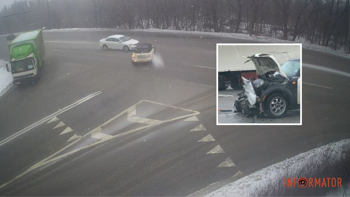 В Днепре на Запорожском шоссе возле АЗС «Авиас» столкнулись Volkswagen и MINI: видео момента