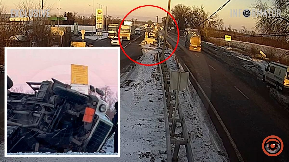 Відео моменту ДТП: на трасі «Дніпро – Кривий Ріг» перекинувся ГАЗ, на дорогу вилилася невідома речовина