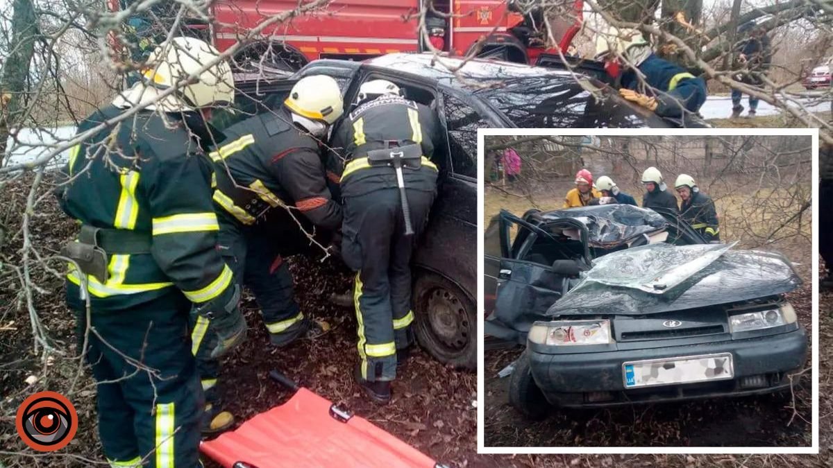 ВАЗ влетів у дерево у Дніпропетровській області: водія з розтрощеного авто вивільняли рятувальники