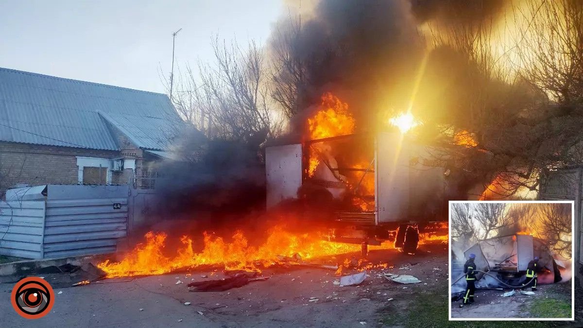 В Никополе россияне попали дроном-камикадзе по грузовику — он загорелся