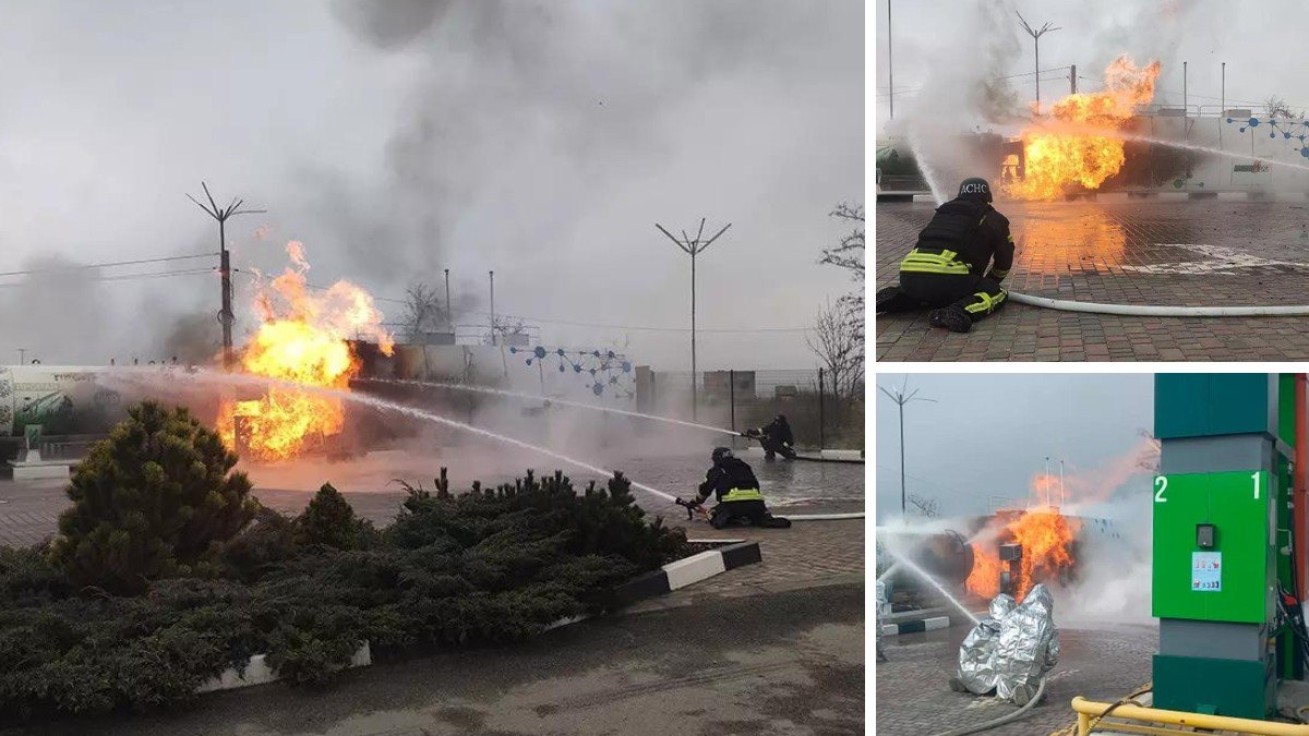 В Никополе в результате вражеского обстрела загорелась газовая колонка на АЗС