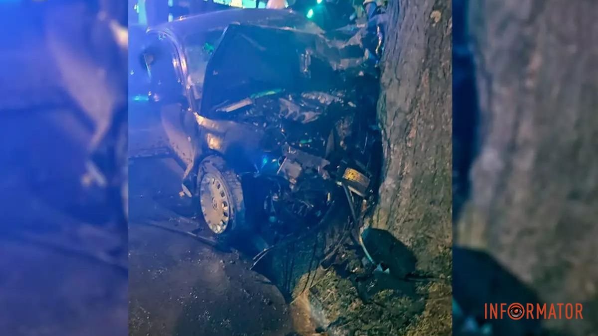 В Каменском Skoda влетела в дерево и загорелась: водителя и пассажира госпитализировали