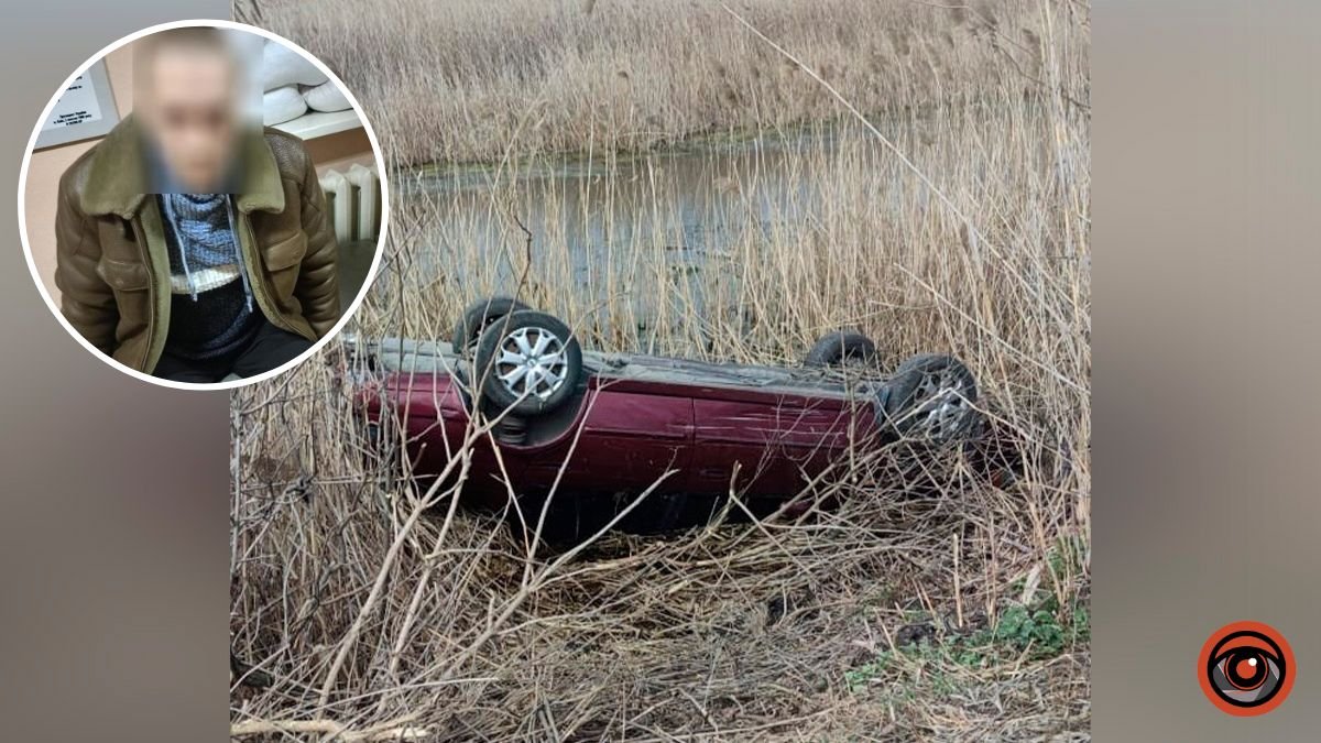 В Днепропетровской области пьяный водитель Nissan влетел в кювет, перевернулся и пытался откупиться