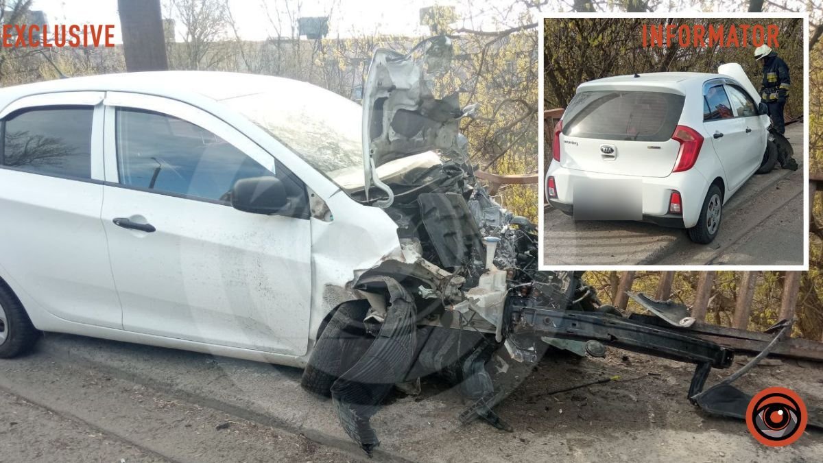 В Днепре на Кротова KIA врезалась в забор: водитель упал с 7-метровой высоты и погиб, возможно самоубийство