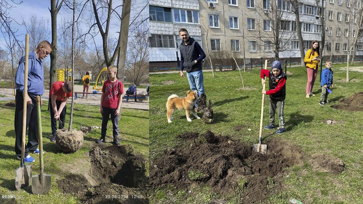 «Войне весну не остановить»: в скверах и возле детских площадок на левом берегу Днепра высадили 40 деревьев