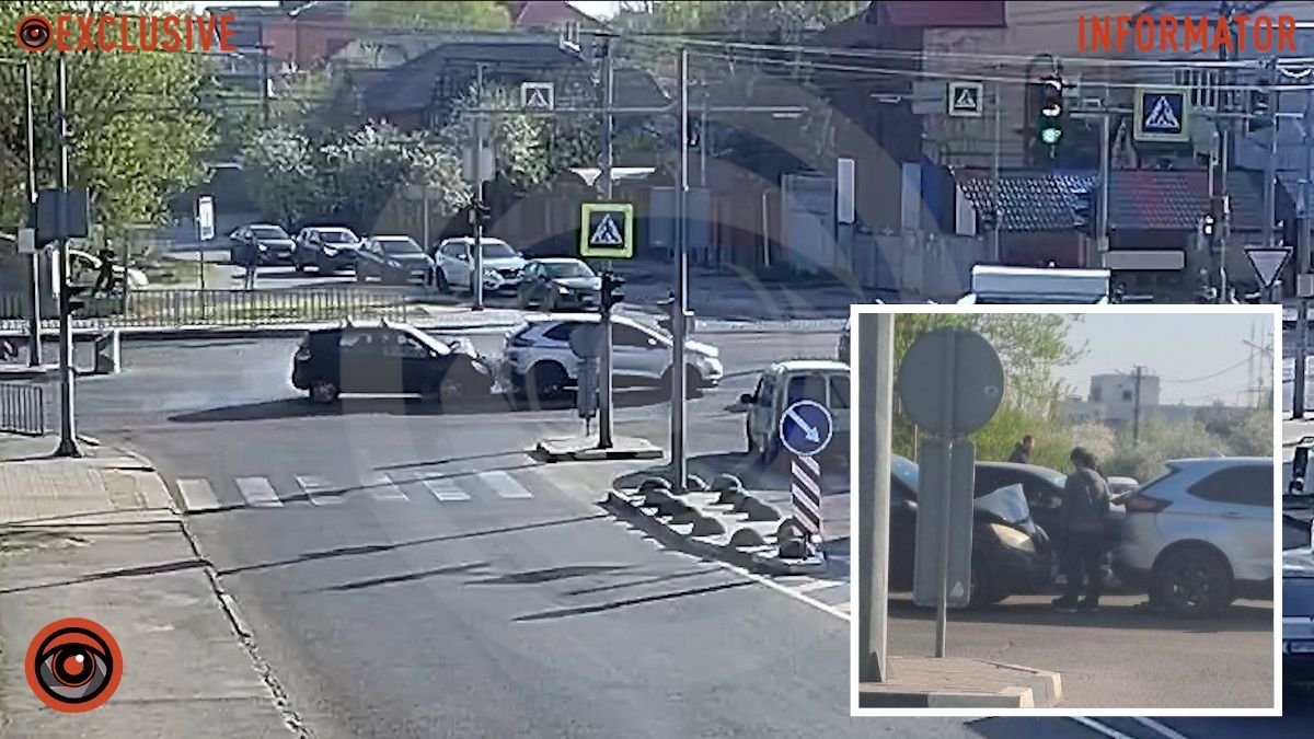 В Днепре на Запорожском шоссе Renault врезался в Ford: видео момента ДТП
