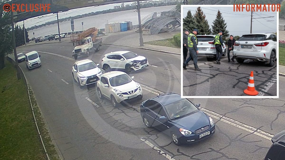 В Днепре на Сичеславской Набережной Hyundai врезался в Lexus: видео момента ДТП