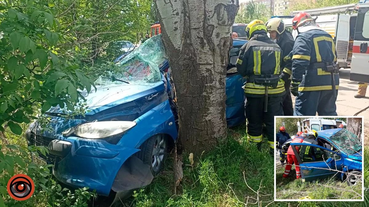 У Кривому Розі авто злетіло з дороги та врізалось в дерево: водійку затисло в салоні, постраждала дитина