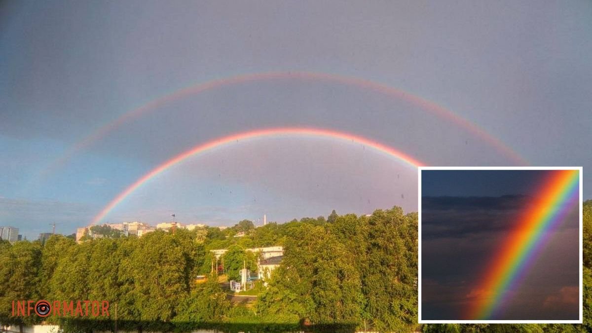 “Double rainbow, oh my God”: в небе над Днепром после ливня заметили двойную радугу