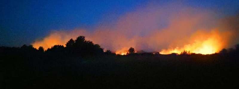 Под Полтавой в селе Вишняки загорелись торфяники: пожар может зацепить жилые здания