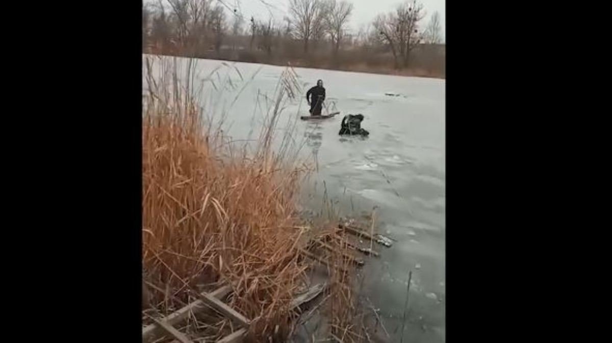 В Киеве на хрупком льду застряли мужчина и собака: как их спасали