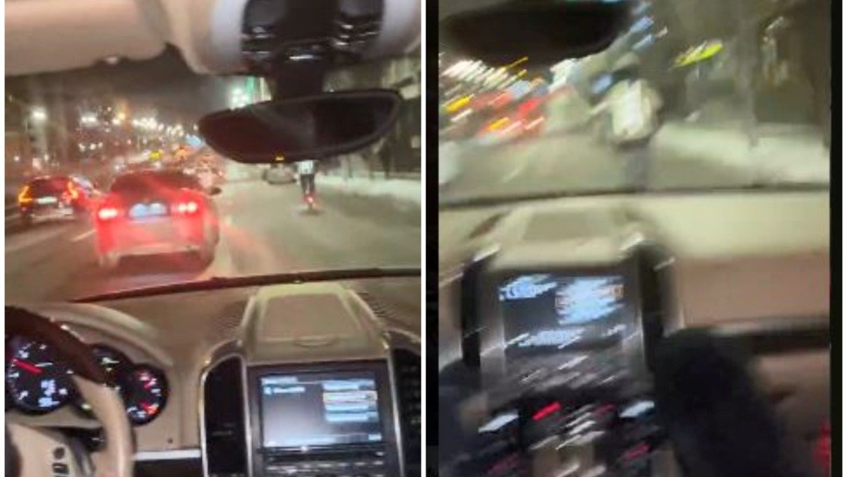 В Киеве на Борщаговской Porsche сбил мужчину на моно-колесе: видео момента из салона авто