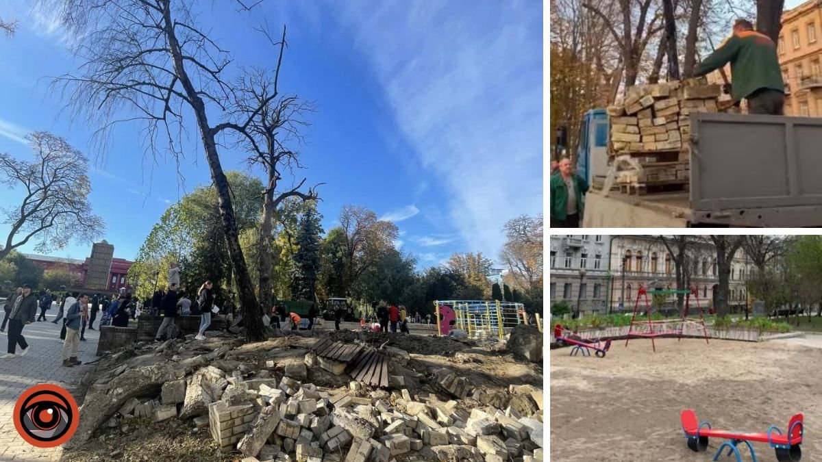 У Києві в парку Шевченка почали відновлювати дитячий майданчик, в який прилетіла ракета