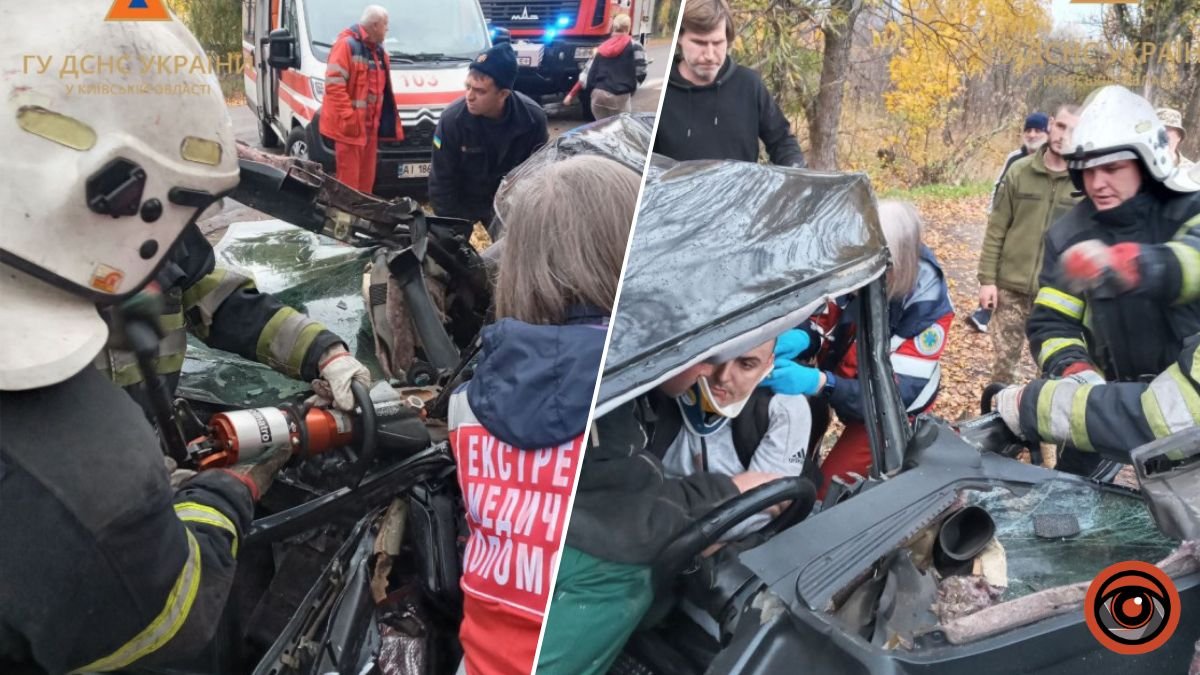 На Київщині в ДТП водія «BMW» заблокувало в авто: рятувальники спасали чоловіка