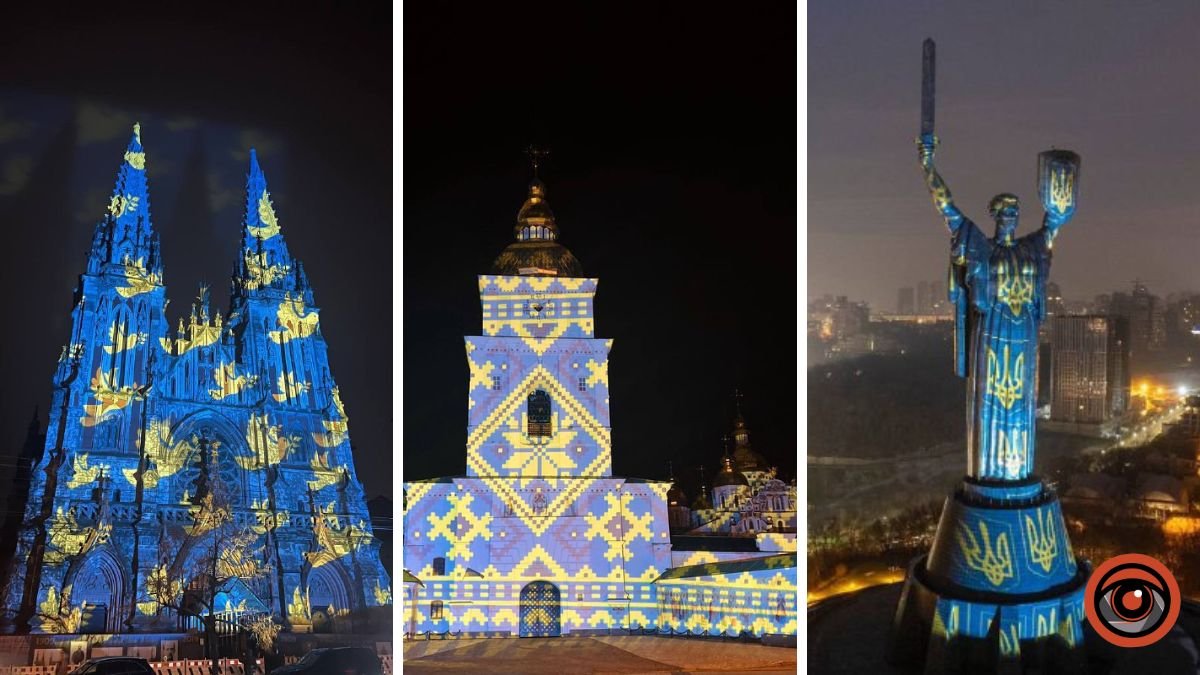 У Києві культові споруди підсвітили жовто-блакитними полотнами: хто автор і що це значить
