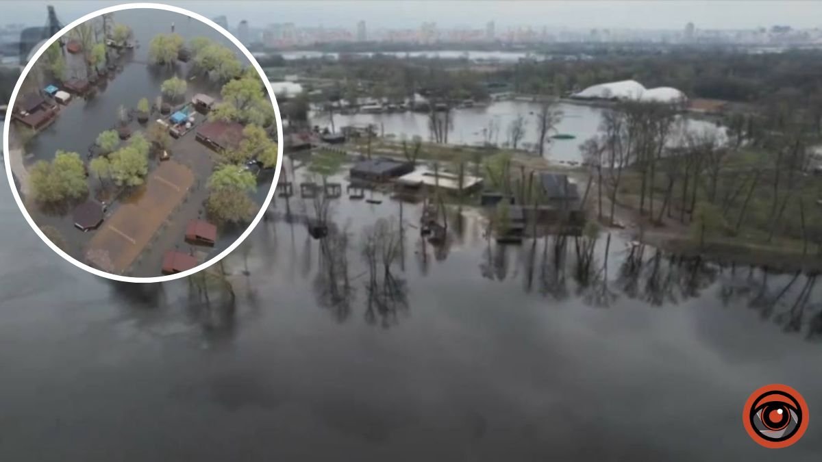 Як зараз виглядає затоплений парк Муромець у Києві: відео з висоти