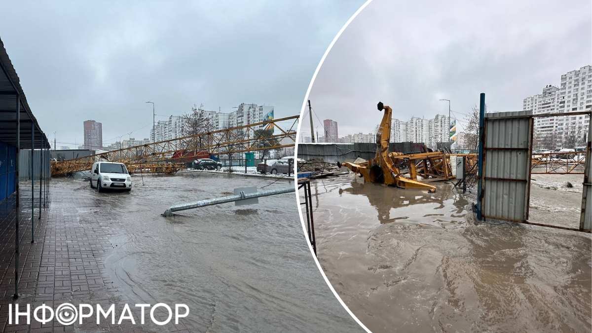 В Киеве упал строительный кран и спровоцировал потоп на ул. Ревуцкого: движение транспорта перекрыто