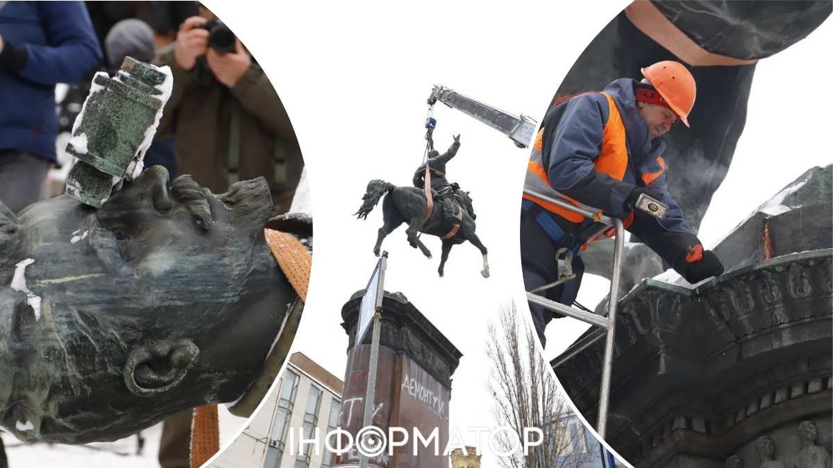 Демонтаж памятника Щорсу в Киеве