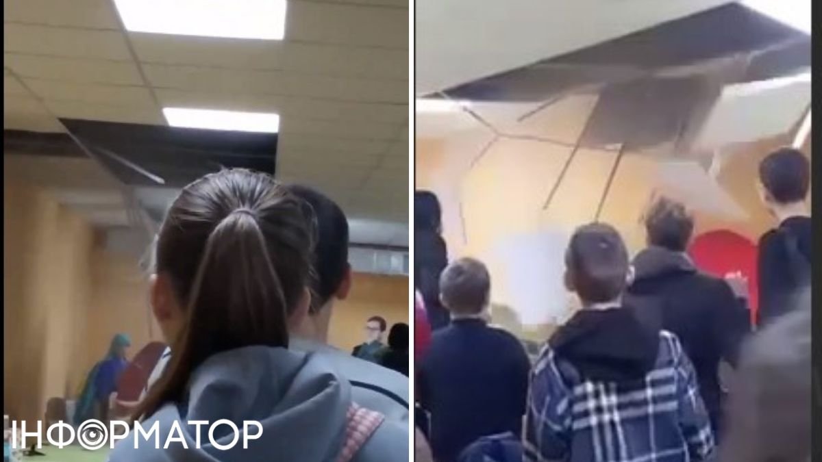 В укрытии киевской школы во время тревоги прорвало трубу и обвалился потолок: вода полилась прямо на детей — видео