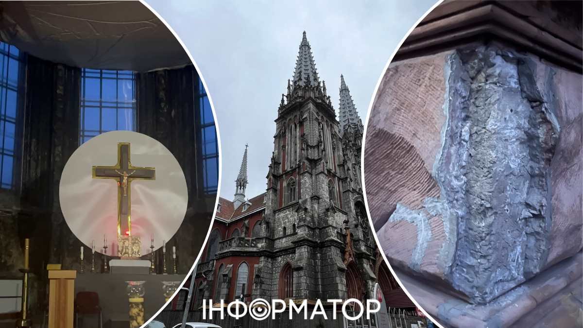 Грибок роз'їв підлогу, а каміння з фронтону падає на голову: коли почнуть реставрувати костел Святого Миколая у Києві