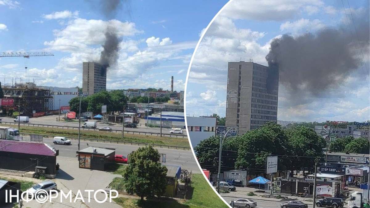 Пожар в админздании завода Электронмаш в Святошинском районе