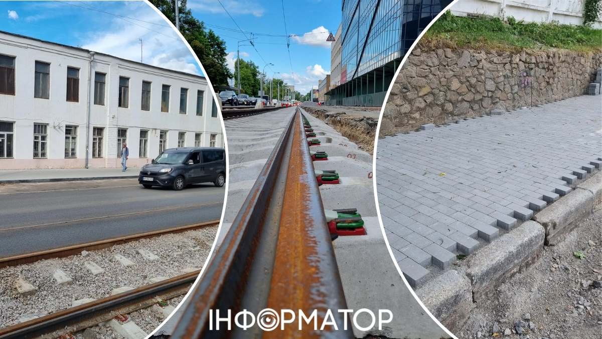 Ремонт улицы Кирилловской на Подоле дорожное покрытие проезжая часть трамвайного рельса