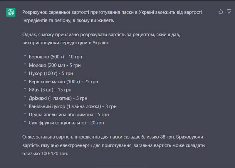 Простий рецепт паски від штучного інтелекту ChatGPT 1