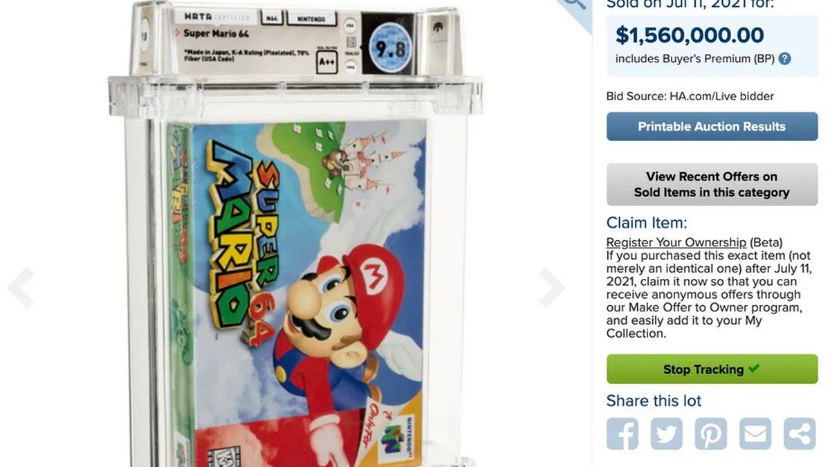 Редкий картридж Super Mario 64 продали за $ 1,5 миллиона