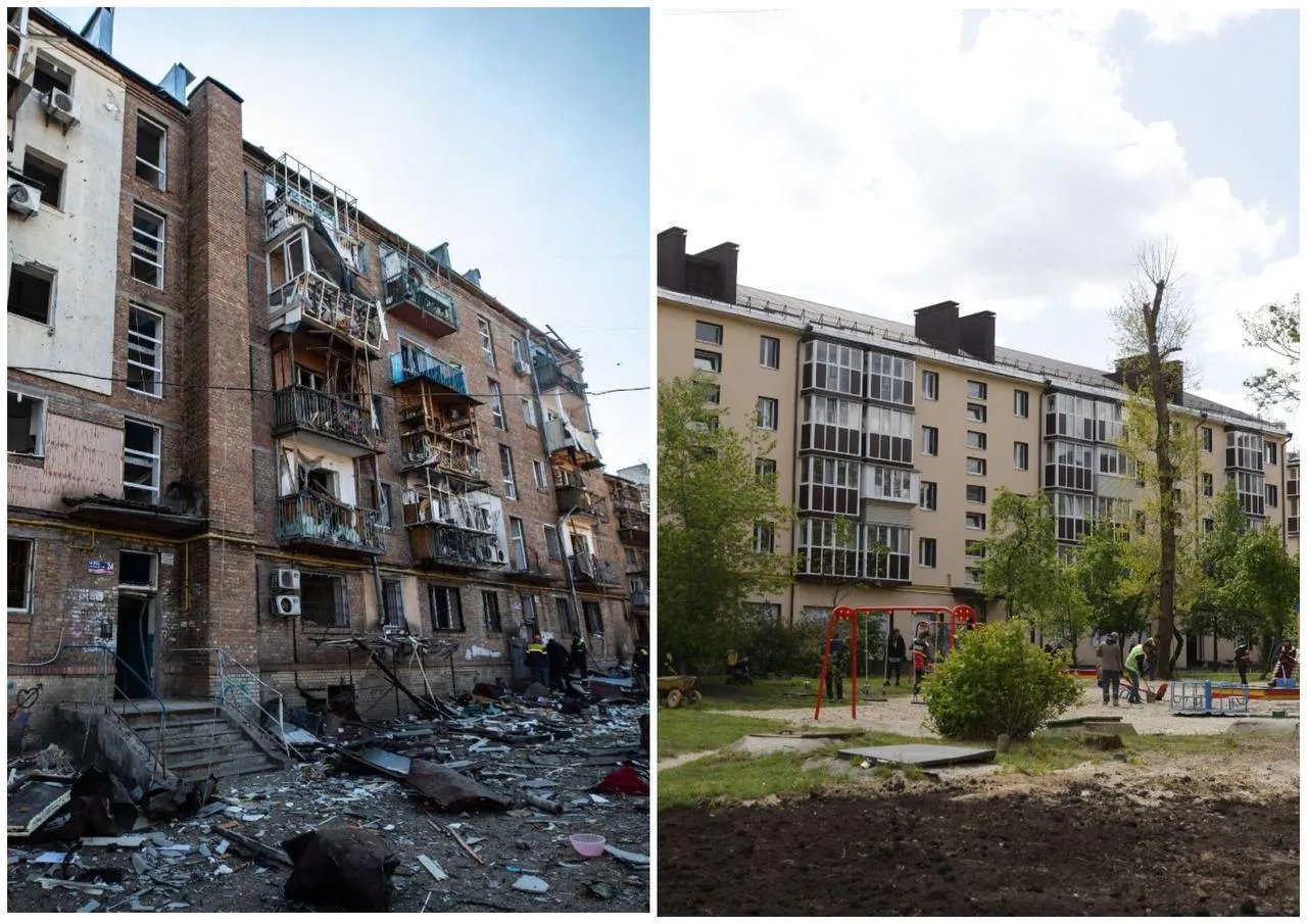 восстановленный дом на улице Межовой в Киеве