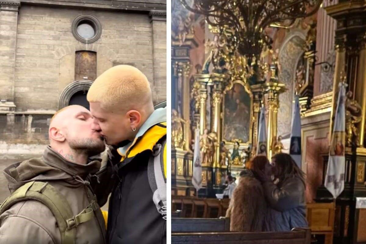 Во Львове запустили флешмоб: воины-геи и лесбиянки целуются в церкви и  рядом с ней — почему они это делают