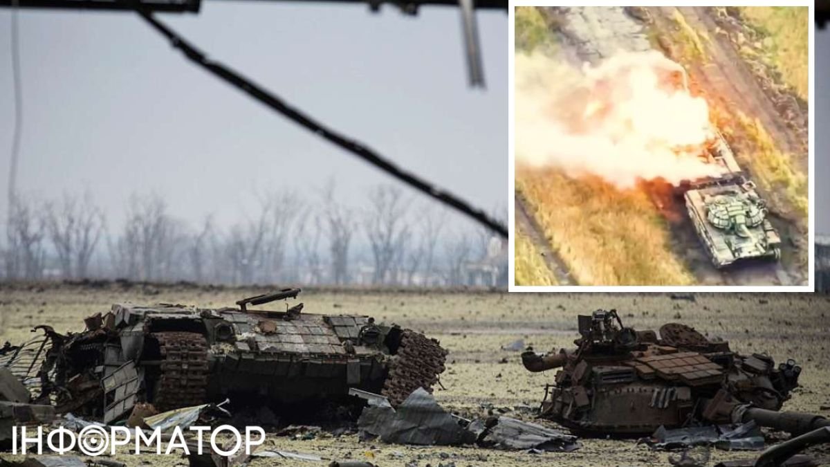 Атака дрона на российский танк
