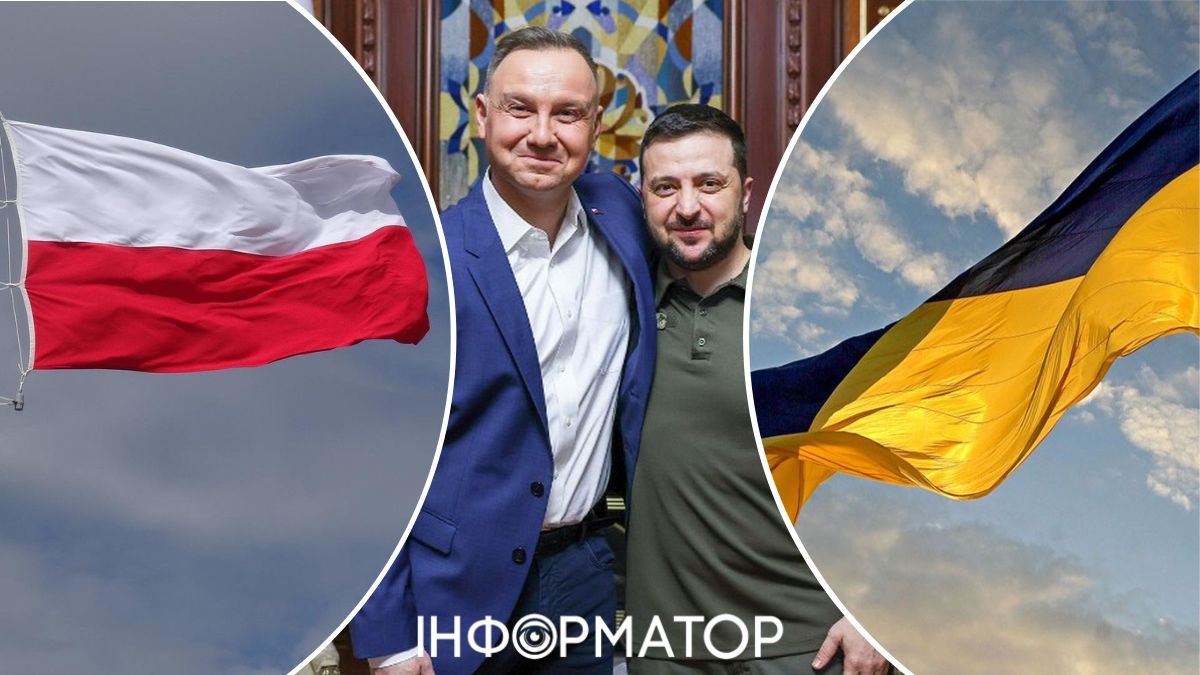 Дуда та Зеленський, давос, прапори польщі та України