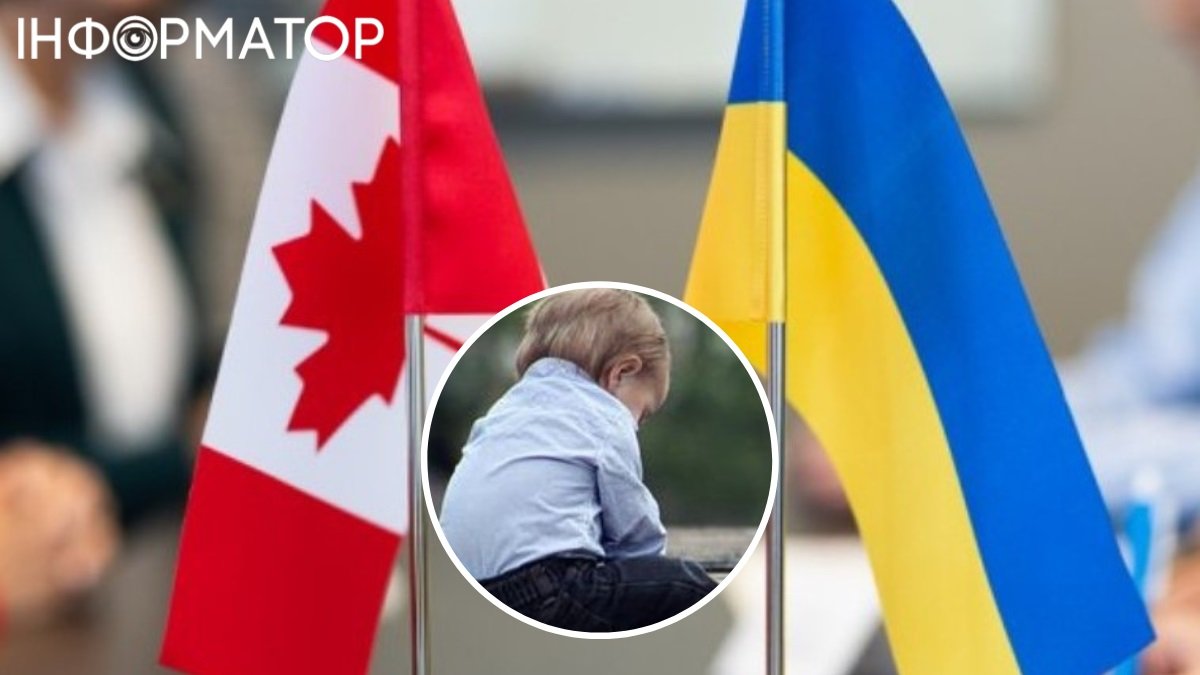 Ребенок, флаги Канады и Украины
