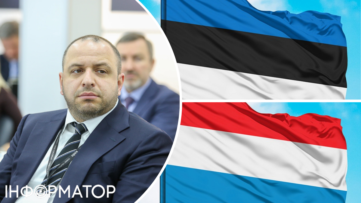 Министр обороны Рустем Умеров, флаги Эстонии и Люксембурга
