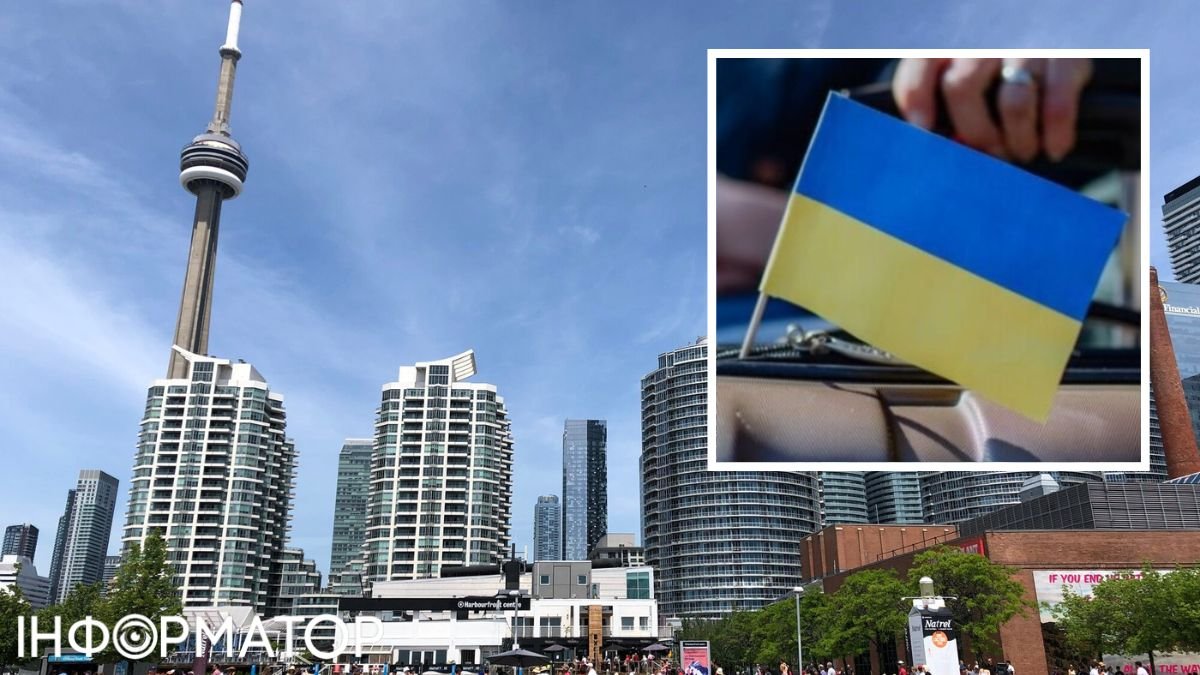 Канада, флаг Украины, чемодан, рука