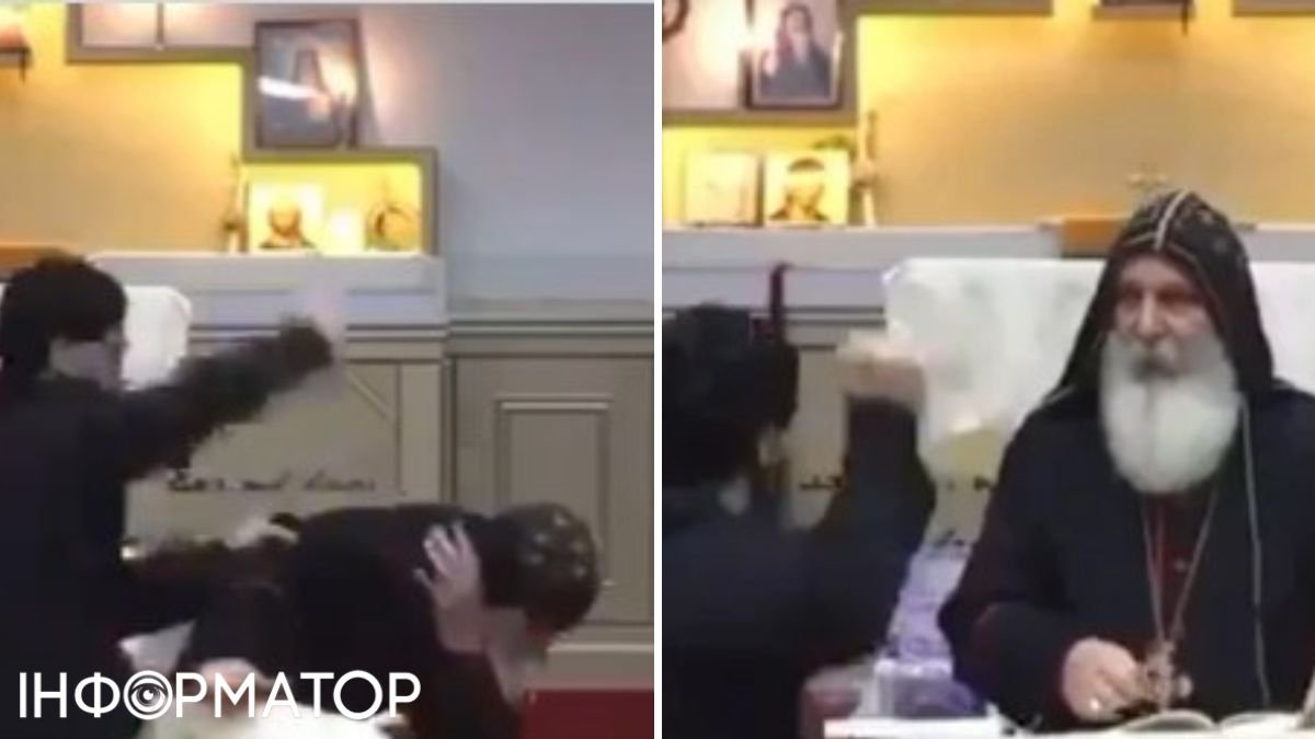 мужчина нападает на священника. Фото: скриншот видео Faytuks News
