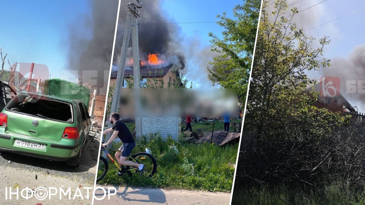 У російському Бєлгороді палає приватна будівля: ймовірно від вибуху бомби, що летіла на Харківщину (відео)