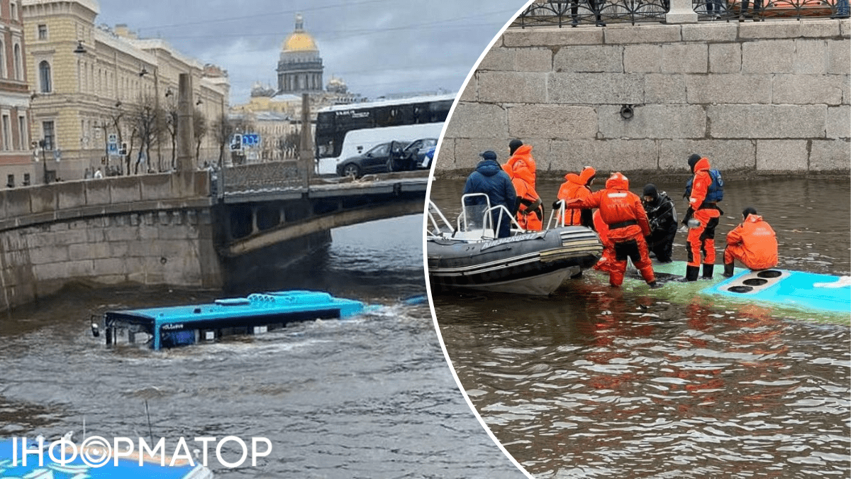 В российском Санкт-Петербурге полный автобус людей вылетел в реку: есть жертвы (видео)