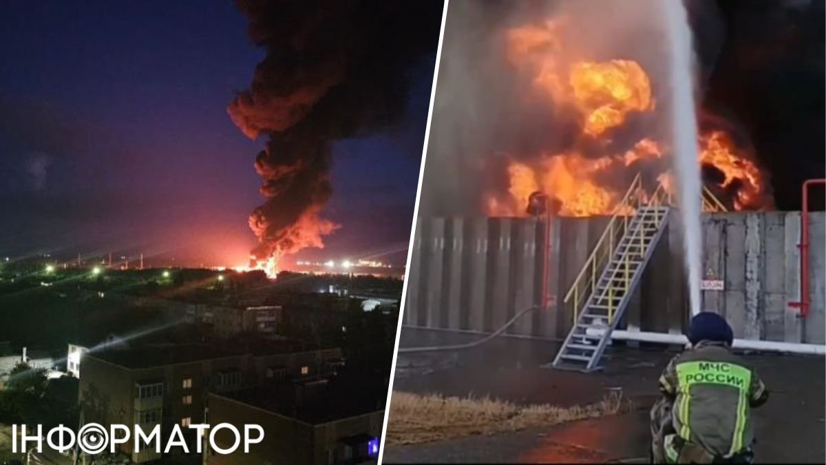 Пожар на нефтебазах в Ростовской области РФ