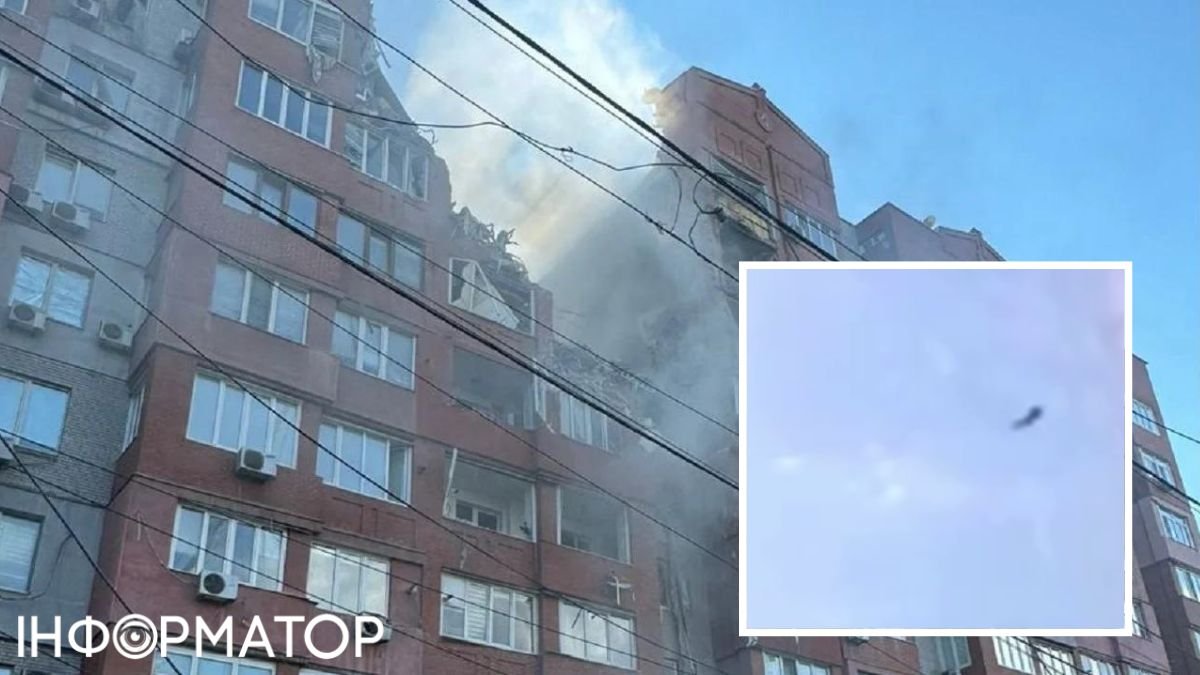 Появилось видео момента попадания ракеты в многоэтажку в Днепре
