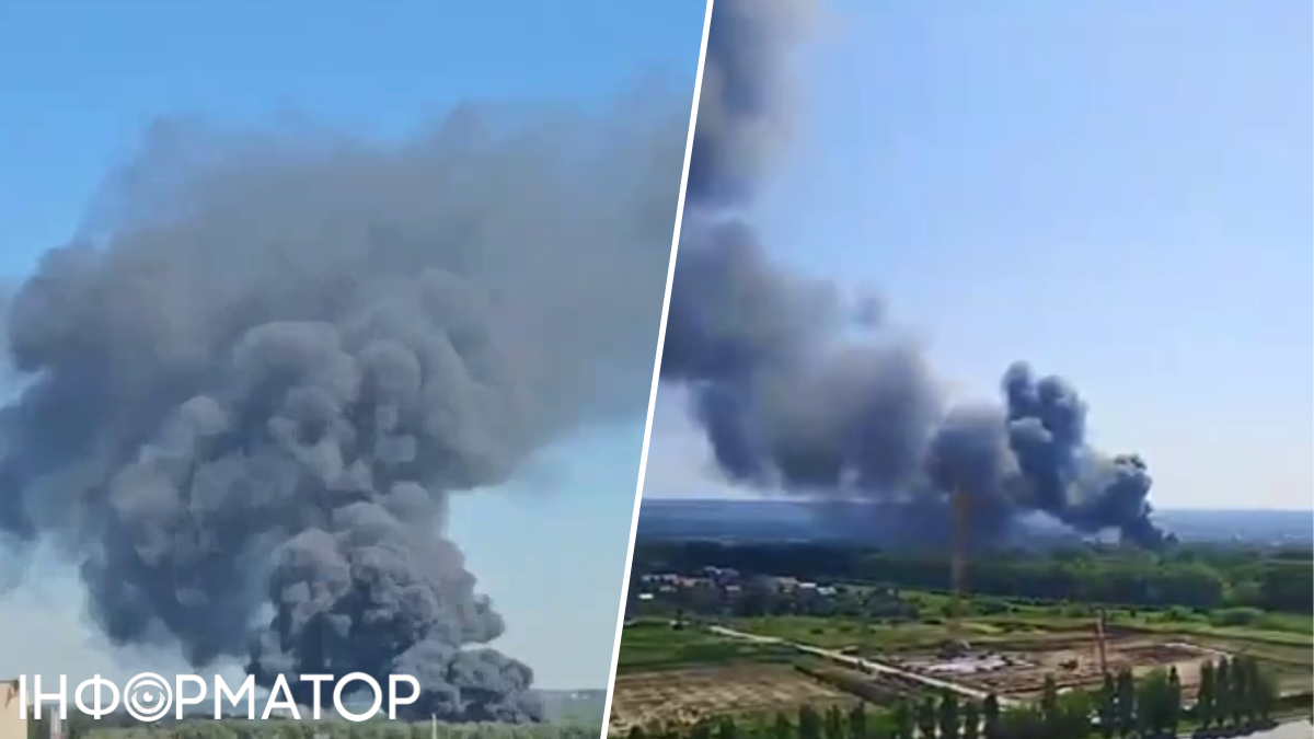 столб дыма, пожар в Курске, пожар на военной базе в Курске, пожар в России