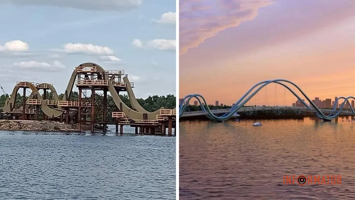 На Оболоні у Києві триває будівництво пішохідного мосту-хвилі: як він виглядає – фото